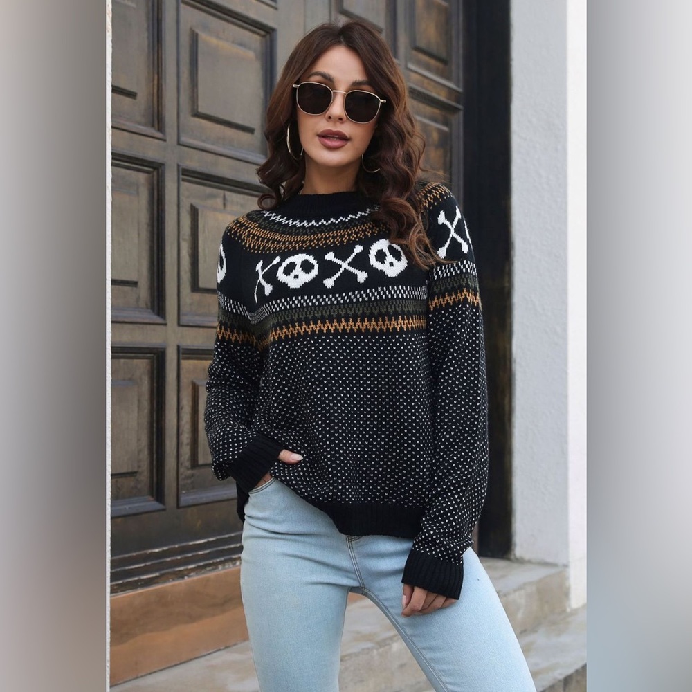 🌟NEW, CHIC*- XOXO Ghost Pattern Round Neck Long Sleeve Sweater OFFERS WELCOME